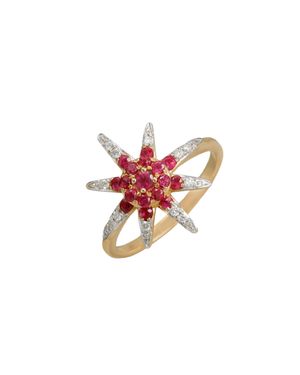Diana M. Jewels 14Kt/Yg Ring With 0.10Ct Diamonds And 0.65Ct Rb 2.8Gm 29 St - Red
