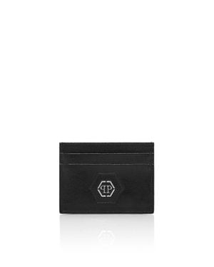 Philipp Plein Saffiano Leather Card Holder Hexagon - Black