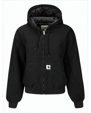 Carhartt Cropped Hooded Jacket With Drawstring And Ribbed Details - Black