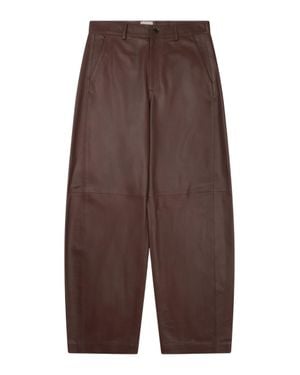 Alysi High-Waisted Leather Straight-Leg Pants - Brown