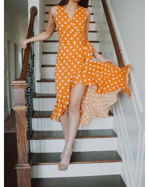 Epretty Sweetest Thing Polka Dot Wrap Midi Dress - Gray