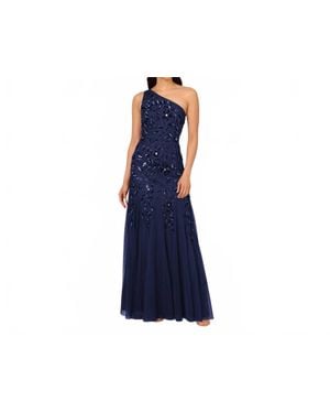 Adrianna Papell Floral Beaded Long Mermaid Gown - Blue