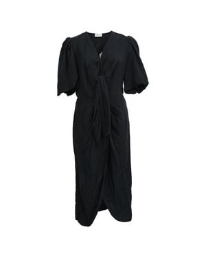 Sandro Sandro Puff Sleeve Tie Front Midi Dress - Black