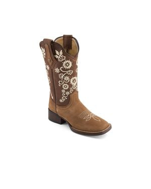 Forastero Authentic Leather Flowers Embroidery Western Boots 93659 - Brown