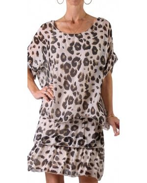 Gigi Moda Monica Leopard Print Silk Kaftan Blouse - Gray