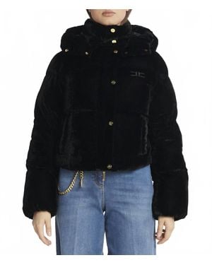 Elisabetta Franchi Cropped Velvet Down Jacket - Black