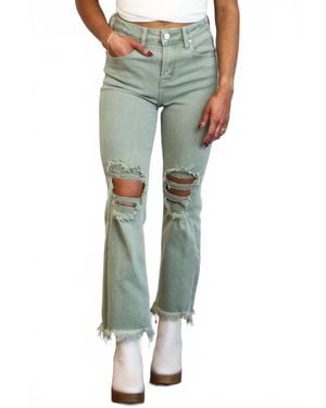 Risen Riva Distressed High Rise Straight Leg Jeans - Green
