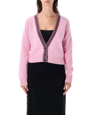 Versace Cashmere Wool Trim Cardigan - Pink