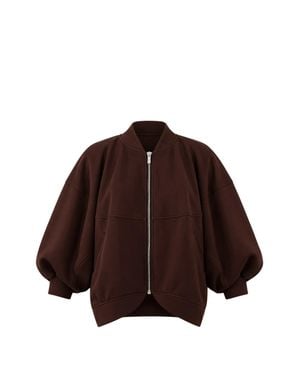 MEIMEIJ Polyester-Blend Puffed-Sleeve Bomber Jacket - Brown