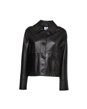 S.W.O.R.D Leather Button Up Collared Leather Jacket - Black