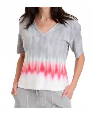 XCVI Lorn Crepe Knit V-Neck Tee - Gray