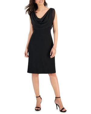 Connected Apparel Drapey Jersey Fit & Flare Dress - Black