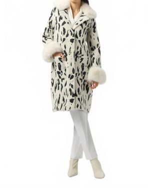 Joseph Ribkoff Animal Print With Faux Fur Trim Coat - White