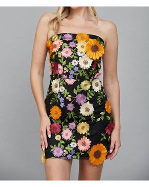 Fate All Over Flower Appliqué Strapless Dress - Multicolor