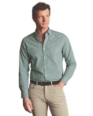 Charles Tyrwhitt Slim Fit Button-Down Collar Non-Iron Stretch Poplin Mini Gingham Shirt - Blue