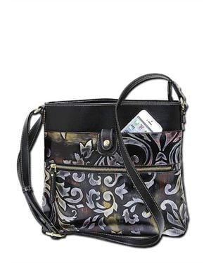 MC Handbags Mirabelle Tooled Embossed Leather Crossbody Bag - Black