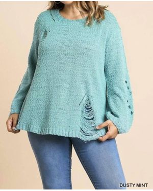 Umgee Distressed Plus Sweater - Blue