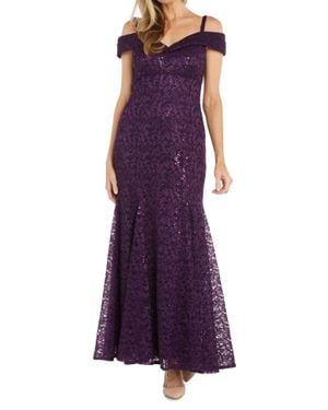 R & M Richards Off The Shoulder Fishtail Evening Gown - Purple