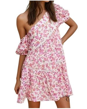 Ultramarine Courtney One-Shoulder Cotton Mini Dress - Red