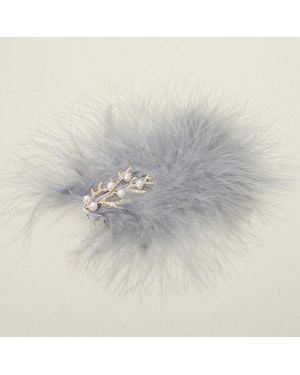 Fashnzfab Pearl Accent Metal Branch Lightweight Feather Embellished Hair Clip - Gray