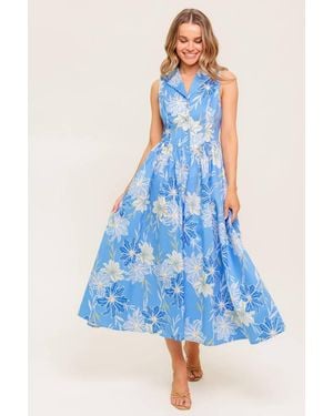 TRUEDAMES Fern Whisper Woven Midi Dress - Blue