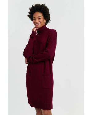 Chinti & Parker Claret Wool-Cashmere Mini Rollneck Dress - Red