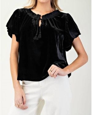 Eesome Velvet Puff Sleeve Top - Black