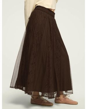 Lucky Brand Allover Lace Midi Skirt - Brown