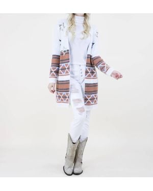 Original USA Geo Print Eyelash Cardigan - White