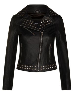 Infinity Leather Gothic Biker Jacket With Studs-Bilbao - Black