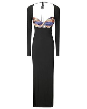 Marine Serre Regenerated Silk Scarves Long Fitted Dress - Black