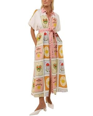 AMINA GLAM Linen-Blend Midi Dress - Metallic