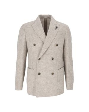 Lardini Textured Double-Breasted Wool Jacket With Tailored Fit - White