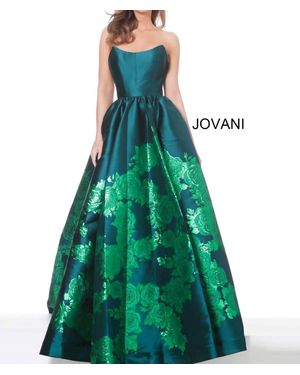 Jovani Strapless Floral Prom Gown - Green
