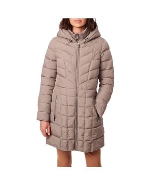 Bernardo Puffer Jacket Quilted Insulated Hooded Full Zip Frog 8 - Brown