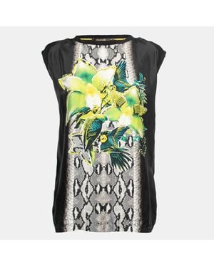 Roberto Cavalli Jersey Parrot Printed Top - Black