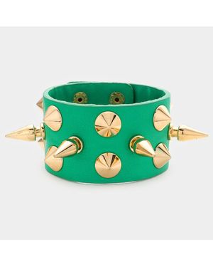 Fashnzfab Spike Studded Faux Leather Bracelet - Green