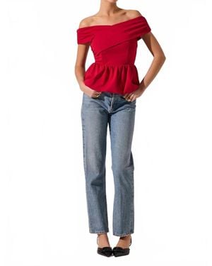 Astr Tennille Off Shoulder Peplum Top - Red