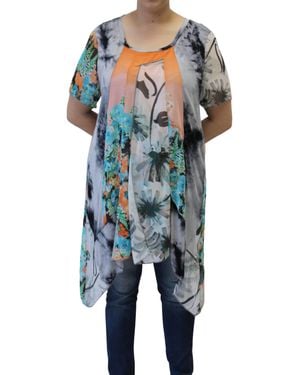 Tuva Collection Patchwork Long Tunic Top - Blue
