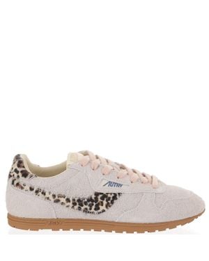 Autry Windspin Suede Sneakers With Animal Print Inserts - Gray