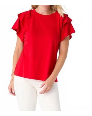 Coco + Carmen Mandy Cap Sleeve Ruffle Top - Red