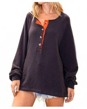 Bucketlist Contrast Placket Oversize Tunic Top - Blue