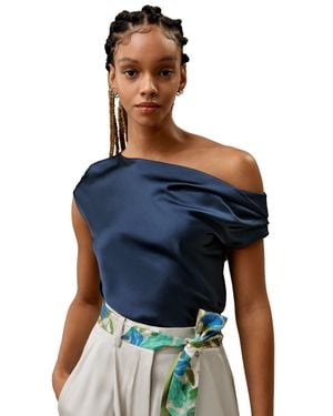 LILYSILK Boat Neck Silk Top - Blue