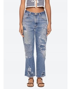 Sea Oli Distressed Mid-Rise Jean - Blue