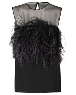 Alberta Ferretti Sheer Feather Embellished Top - Black