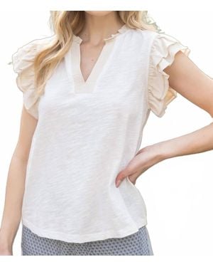 Voya Ruffle Sleeve Knit Top - White