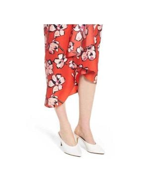 LEWIT Silk Floral Print Ruffle Front Hawaiian Skirt - Red