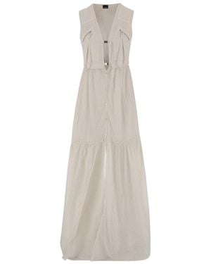 Pinko Sleeveless Cotton Dress With Flounced Skirt And Buckle Closure - White