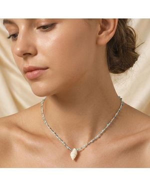 Fashnzfab Boho Shell Pendant Beaded Necklace - Brown