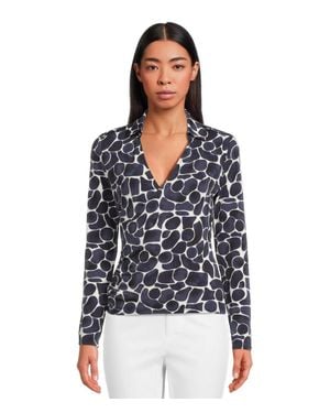 NIC+ZOE Nic+Zoe Wrap Top Geo Pebble Print Knit V-Neck Gbo4040 - Black